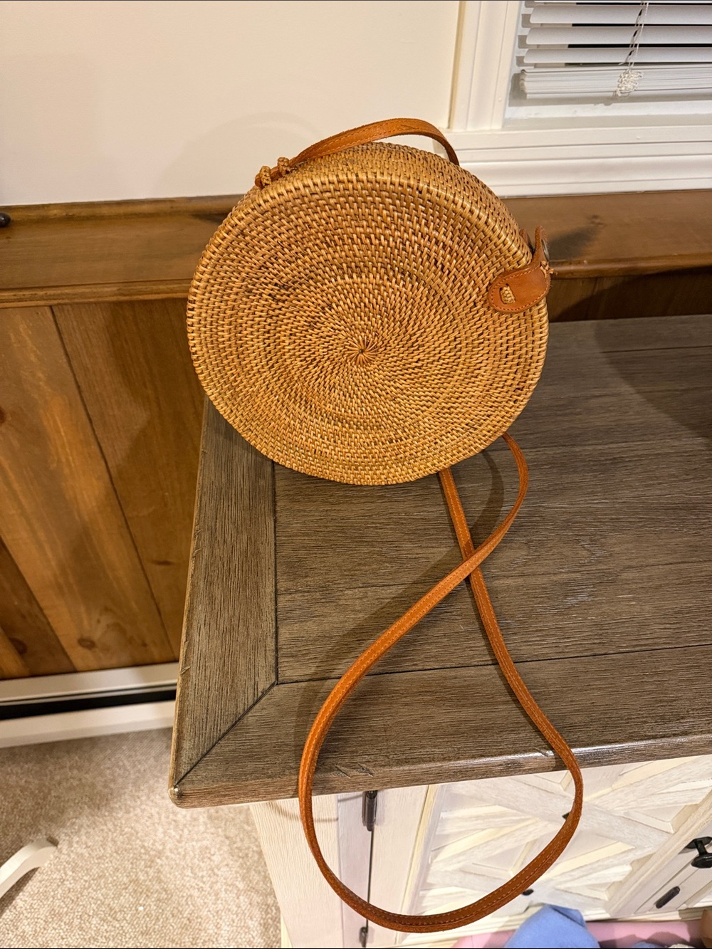Source Unknown Round Woven Crossbody Bag in Tan and Brown
